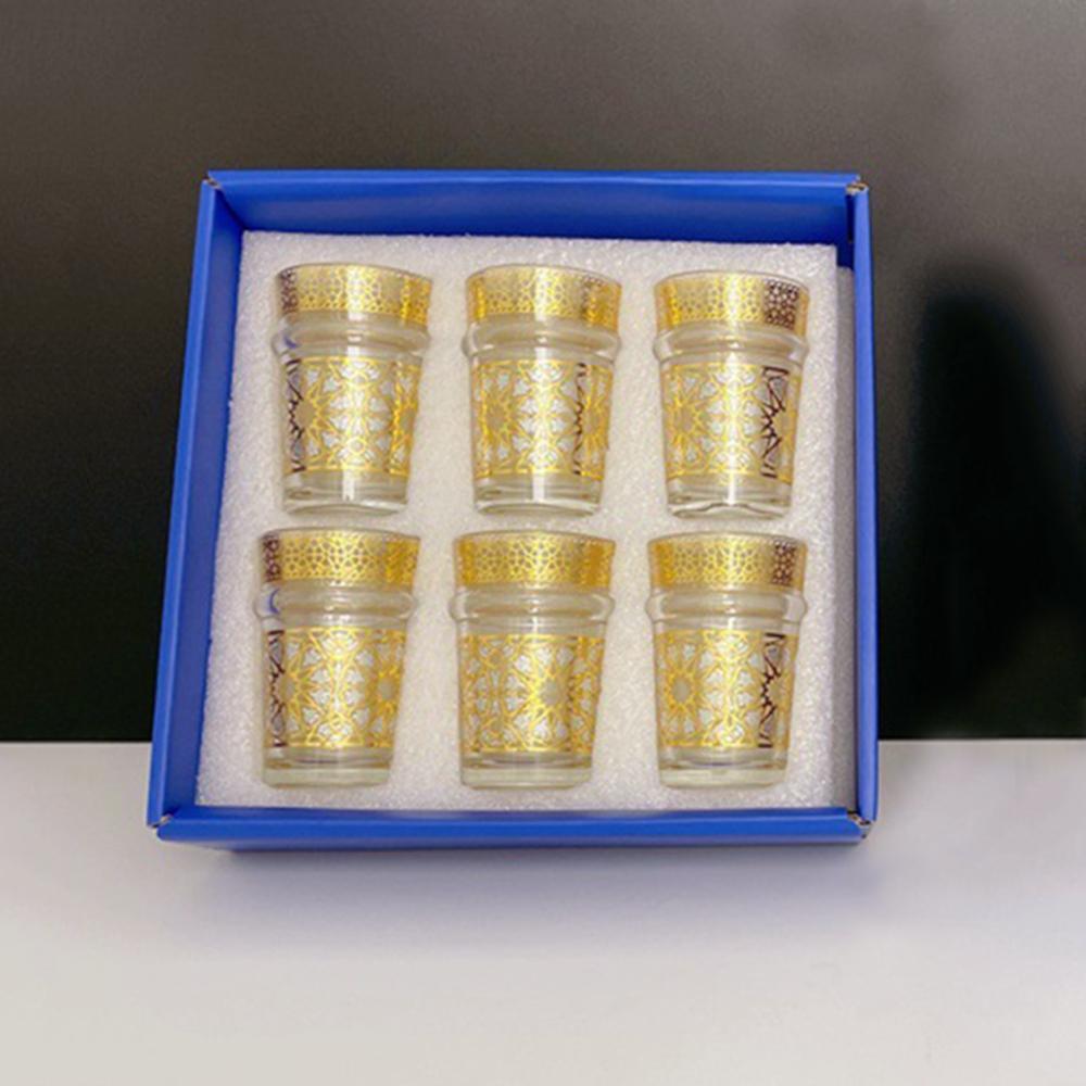 

6-piece/set, Moroccan glass cup, Light luxury gold stamping glass beer-glass , Middle Eastern style tea cup, Drinkware gift set 6x130ml