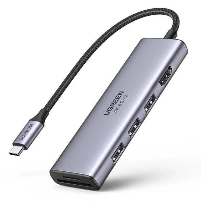 Hub USB Type-C 6 En 1 - UGREEN - HDMI 4K 60Hz - 3x USB 3.2 - Lecteur SD/TF - Gris