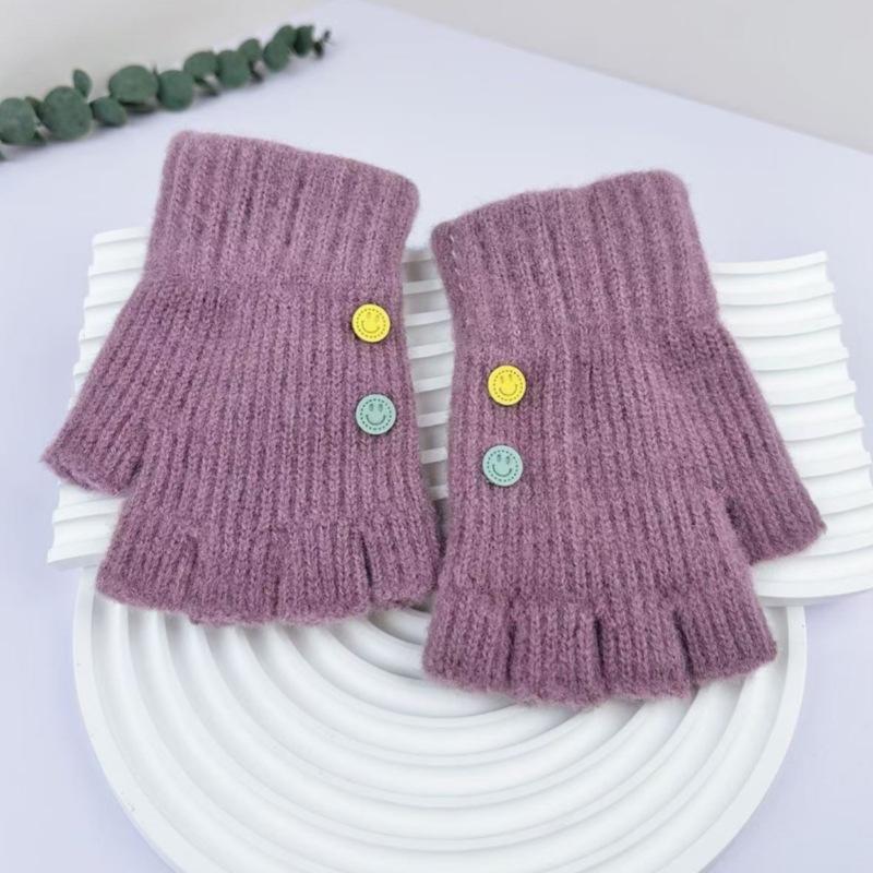 Female Half Finger Gloves Korean Versatile Student Writing Autumn/Winter Knitted Gloves Cycling Warmth