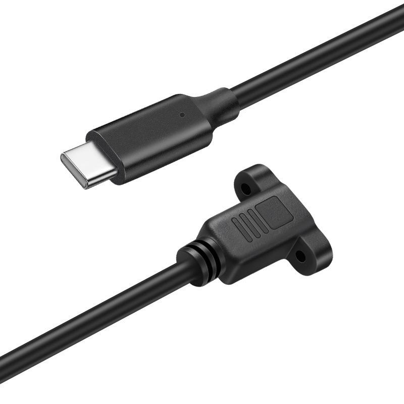Type-C Male To Female Charging Extension Cable with Ears, Screw Holes, and USB Drive Compatibility