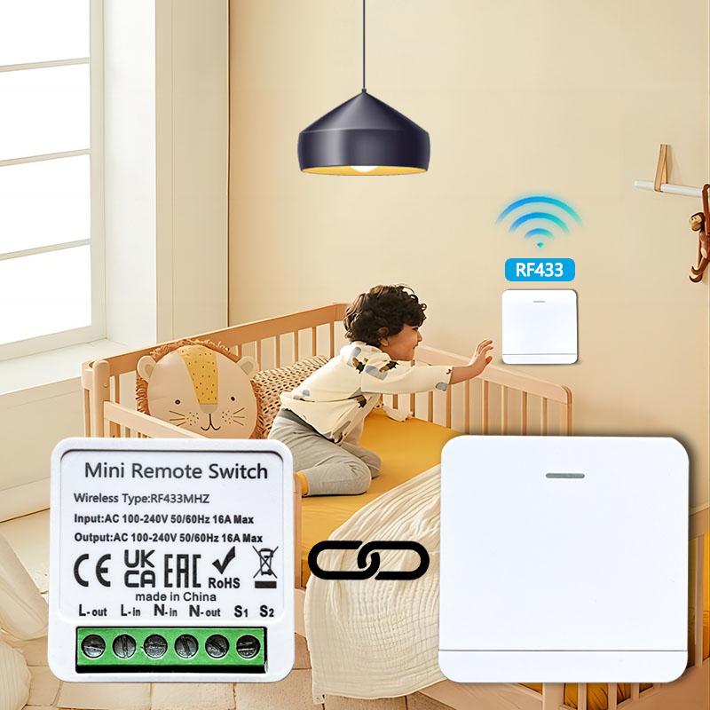 Wireless Smart Switch 433MHz 1/2/3 Gang Wall Switch 4 Key/Round Panel Mini Switch Control 16A Relay Breaker AC100-240V Home DIY