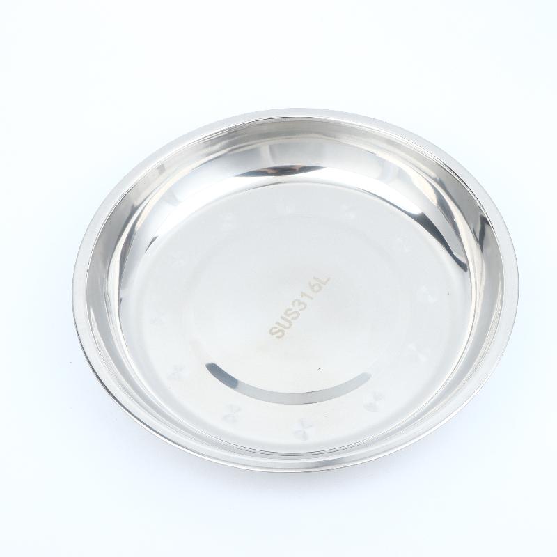 2Pcs Reusable Stainless Steel Dinner Plates Thickened Polished Round Shallow Dishes for Picnic Barbecue Use