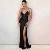 2026 V Neck High Split Long Summer Elegant Slip Dress Women Sexy Backless Bandage Evening Party Dresses Solid Color A-line Slim Fit Hot Girl Clothing