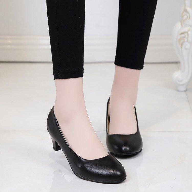 Women New Luxury Middle Heel Shoes Black Round Toe Thick Heel High Heel Shoes Etiquette Work Women Casual Shoes High Heels