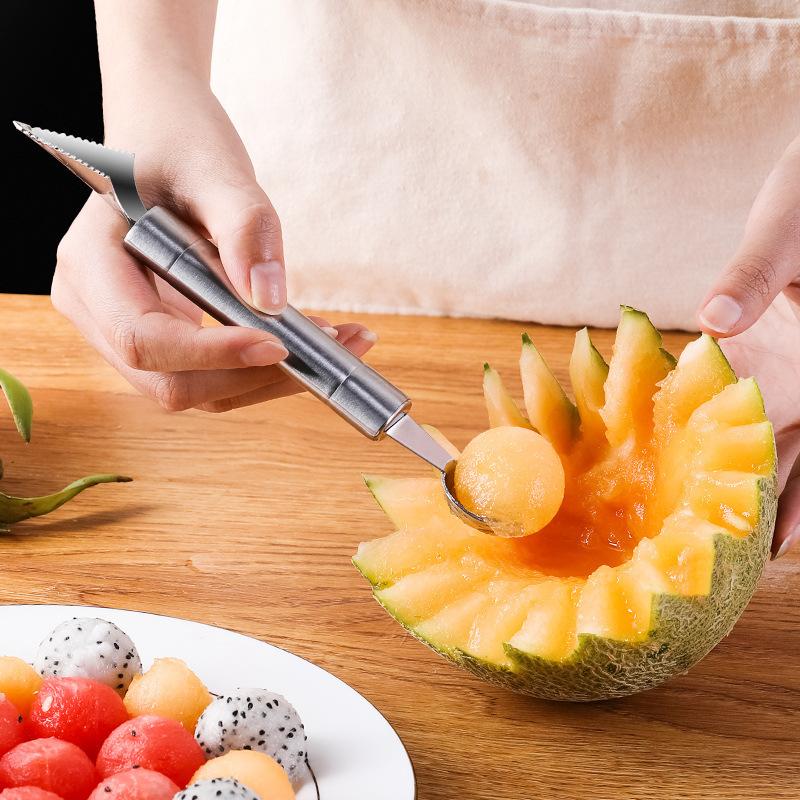 Kitchen And Household Stainless Steel Two End Digging Ball Carving Knife