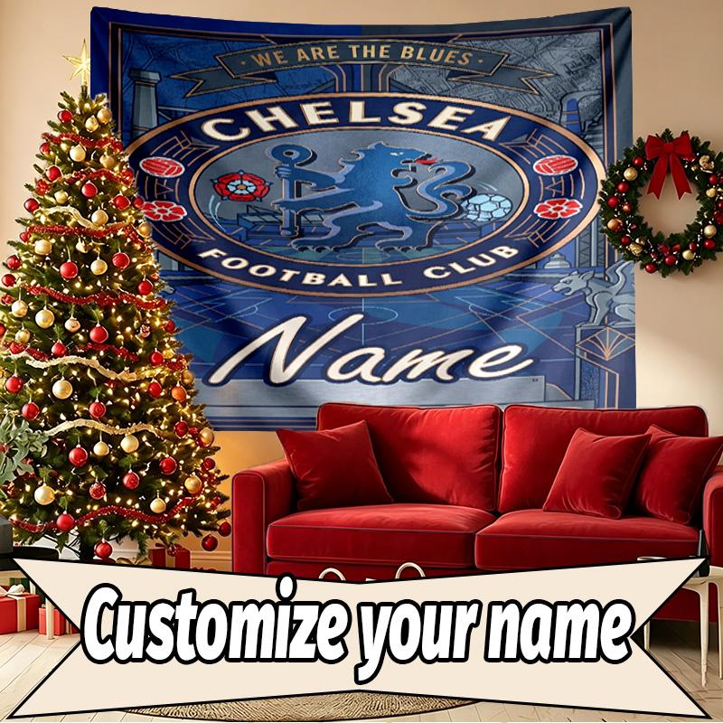 Custom Name Personalized Chelsea Football Club Print Tapestry, Wall Art Decor, Bedroom, Dorm, Apartment, LivingRoom, Party Backdrop, Gift for Birthday