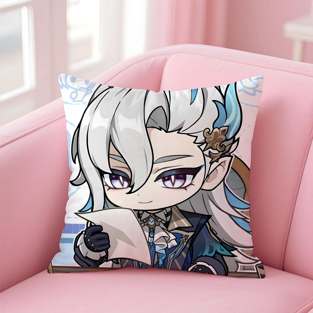 Popular Genshin Impact NNeuvillette Cushion Cover Pillowcase Short Plush Invisible zipper Room Sofa Cushion Cover