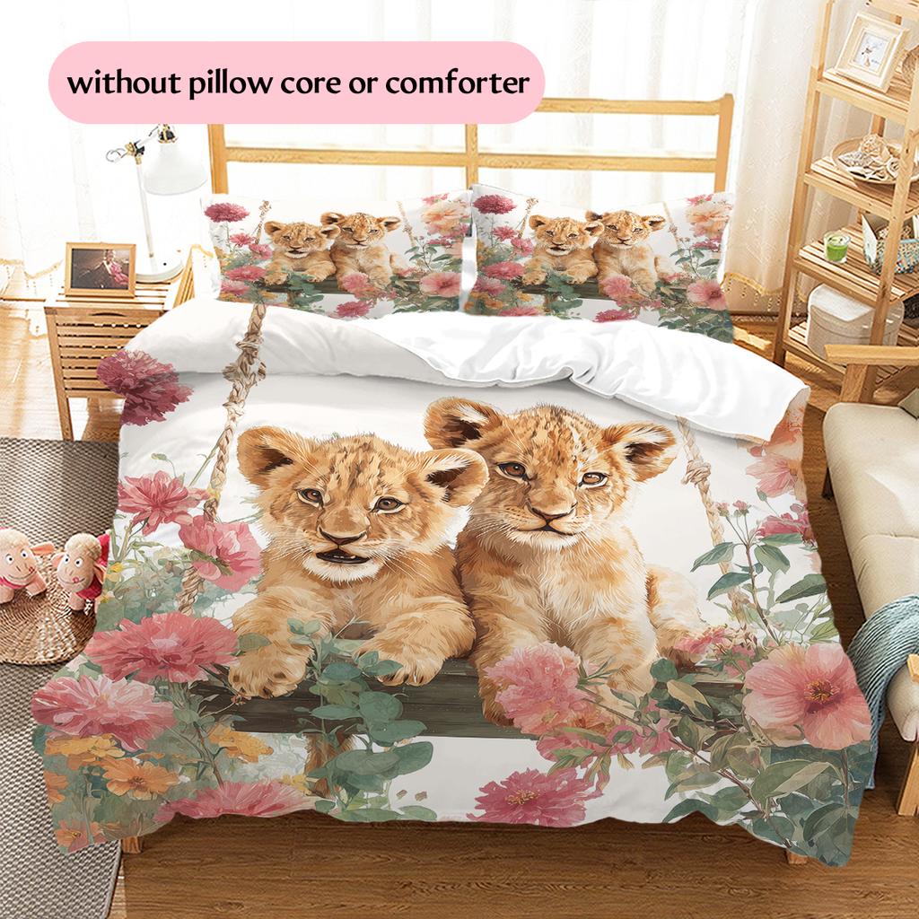Little Lion Pattern Bedding Home Decoration Birthday Gift (1 * duvet cover + 2 * pillowcase, without core)