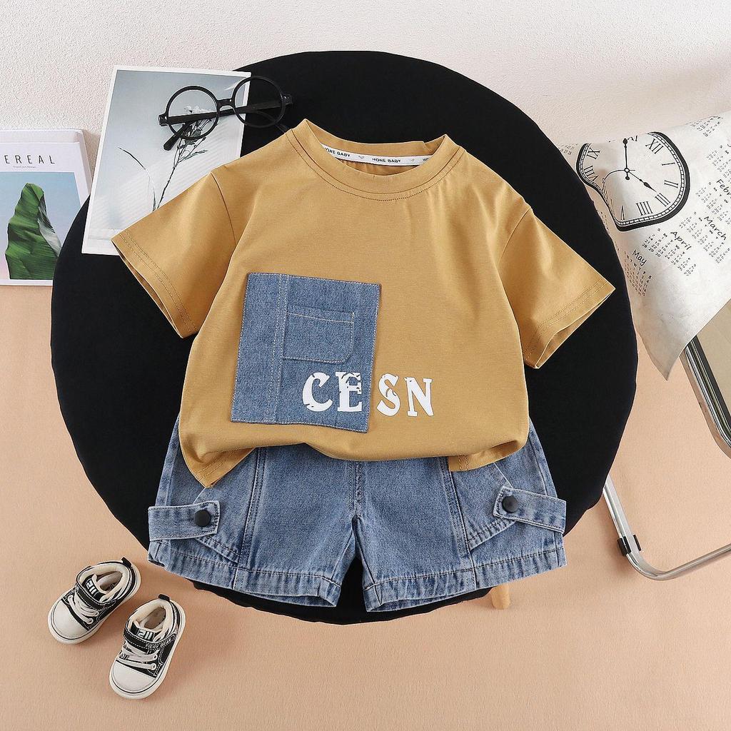 2026 Stylish Boys' Summer Color Block Casual Two-Piece Set