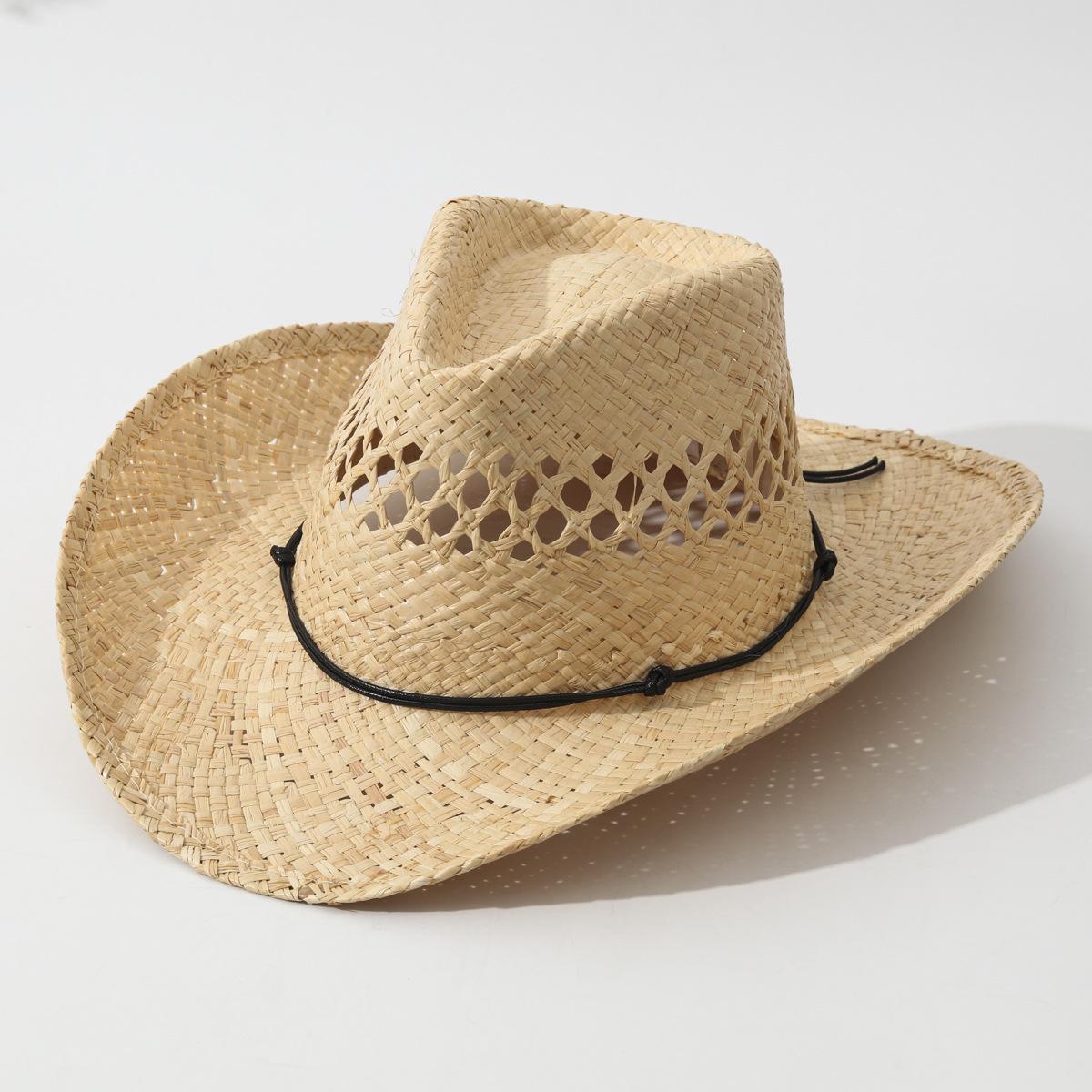 

New European Shell Chain Handwoven Raffia Cowboy Hat, Beach Vacation Sun Cap, Designer Straw Hat for Women M 56-58cm