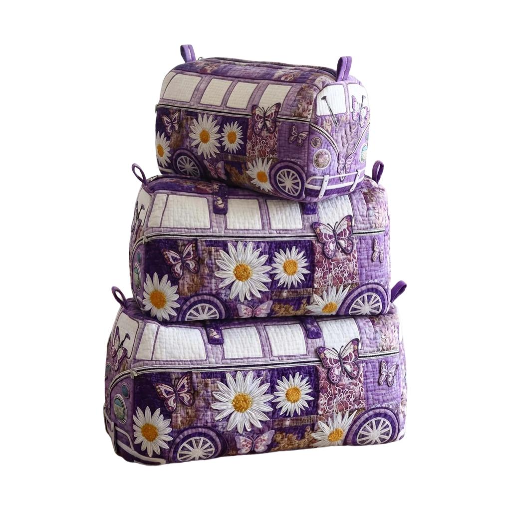 Quilted Multi Functional Storage Bag Set M Size with Floral and Nature Pattern Embroidery for Cosmetics and Accessories Organizer