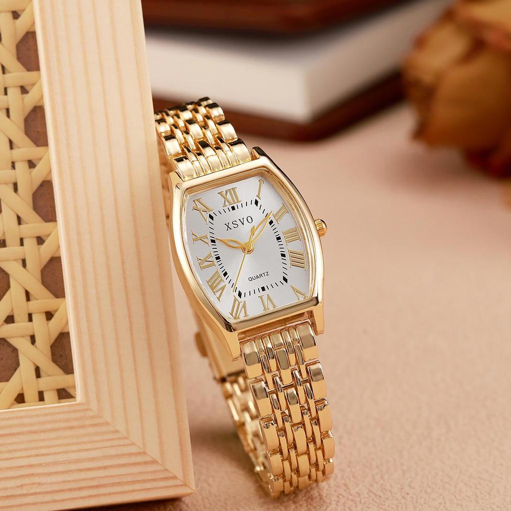 Xsvo Women's Roman Numeral Dial Quartz Watch - Steel Band, Bucket-Shaped Design