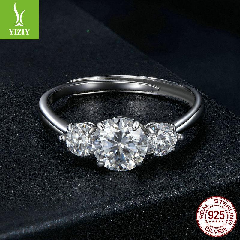 Romantic One-Carat Adjustable Ring Wedding Ring, Sparkling S925 Sterling Silver Jewelry