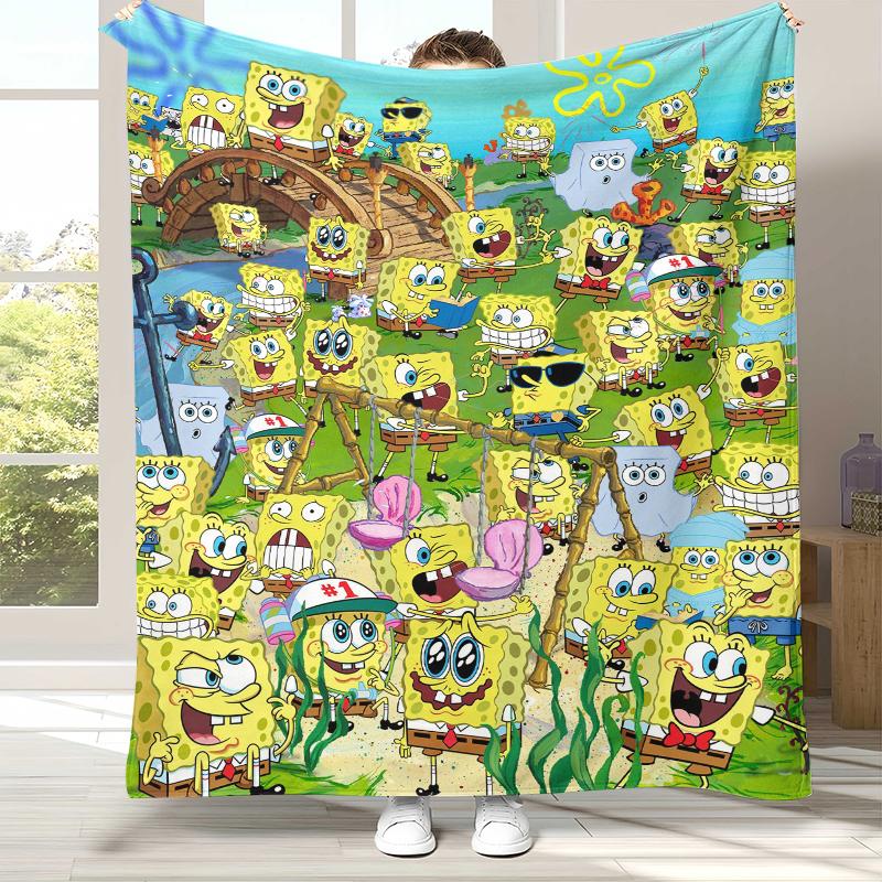 Funny S-SpongeBob Patrick Star Cartoon Flannel Blanket,Ultra Soft Warm Plush Throw for Home Bedroom Bed Sofa Cover Camping gift