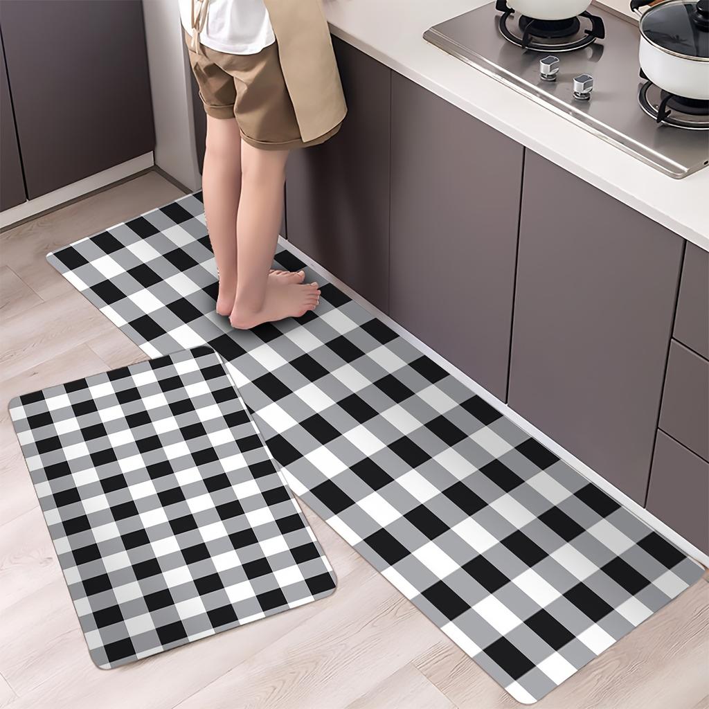 Black and White Plaid Kitchen Floor Mat Decor Carpet for Living Room Bedroom Hallway Balcony Rugs Bath Entrance Doormat Decor