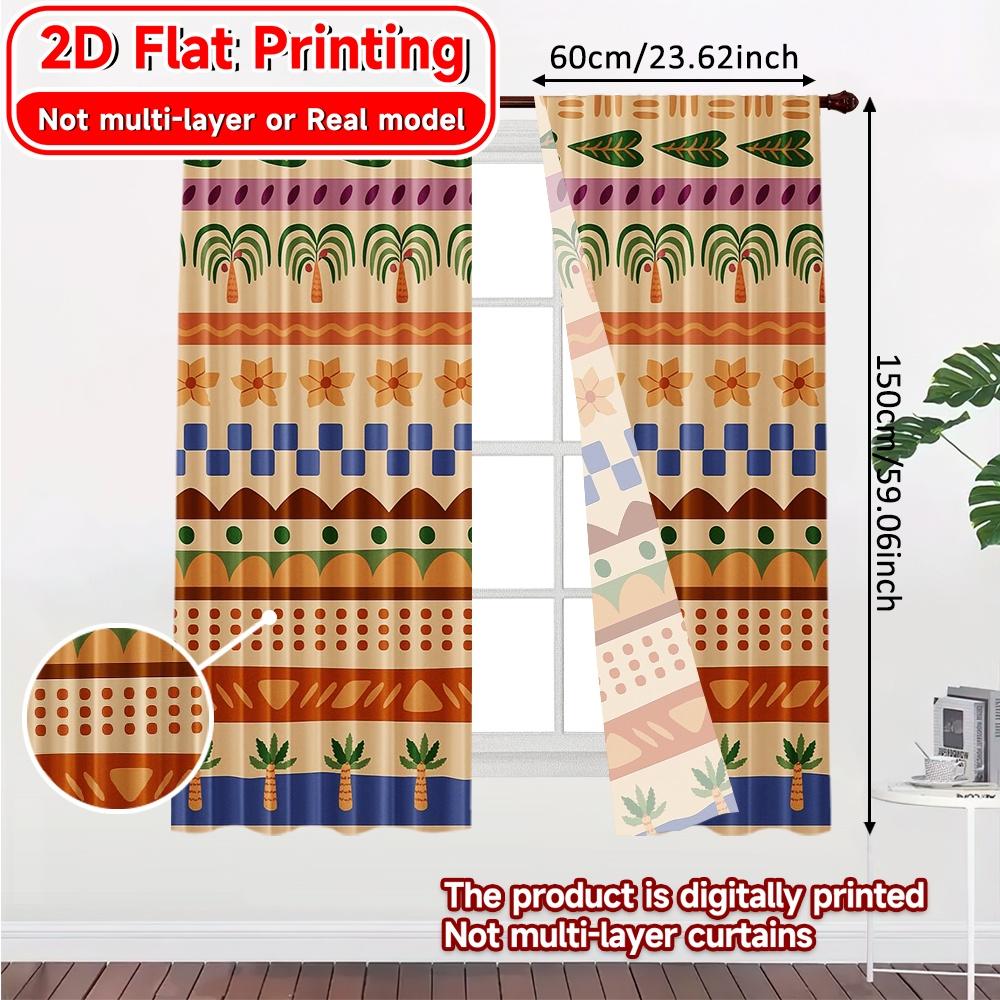 2 Stück, 2D-FLACHDRUCK Vorhänge (Ohne Stange) Muster Palmen Weihnachts-Festival Mode Vorhänge Langlebige Polyestervorhänge