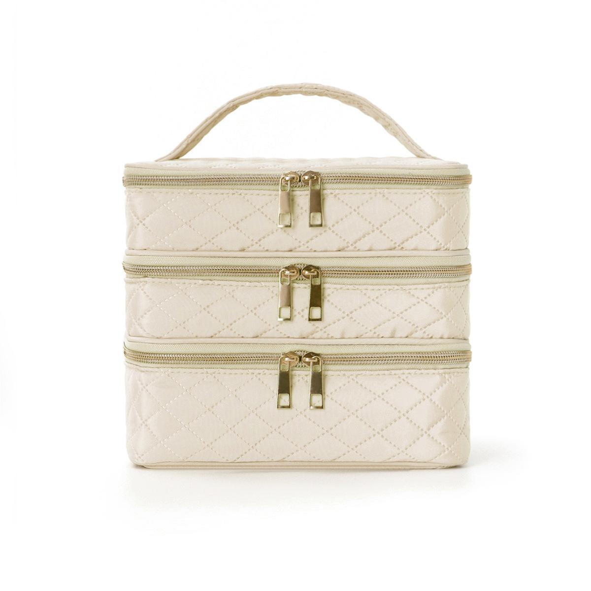

3 Layer Large Capacity Cosmetic Bag Quilted Multifunctional Portable Handbag for Women College Students Travel Dormitory