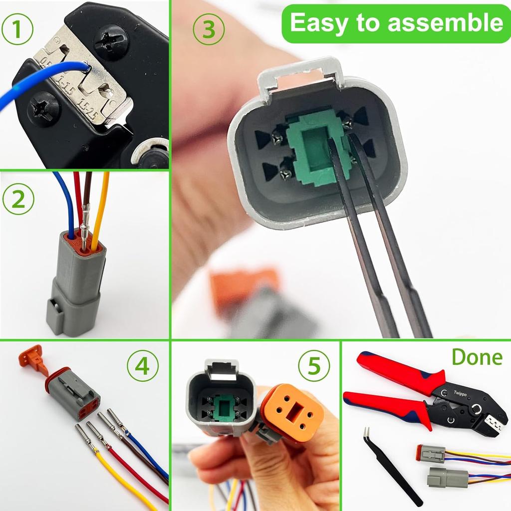 2-Pin Deutsch Stecker-Kit 10 Sätze, Graues DT Stecker-Kit, 2-Pin Wasserdichte Drahtverbinder für die Automobilindustrie, Elektrischer Steckverbinder-Kit mit 16# gestanzt