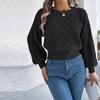 Women's Fashion Solid Color Cable-knit Long-sleeved Waist Pullover Sweater