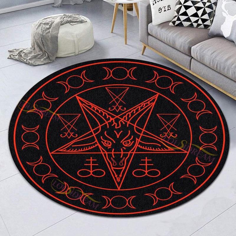 Personalized Carpet Round Carpet Satanic Cat Goat Impaled Throne Area Atheist Carpet Black Cushion Living Room Home Decor