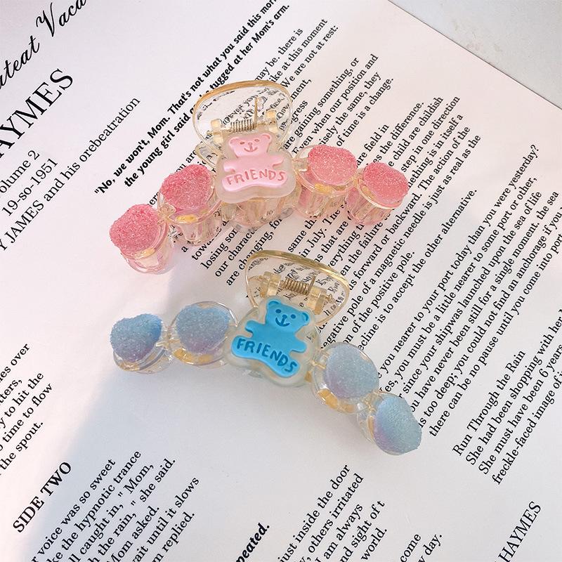 Ins Hot Sale Lovely Peach Heart Love Shark Clip Cute Girls Pink Hair Claw Clips Gummy Bear Hair Clips