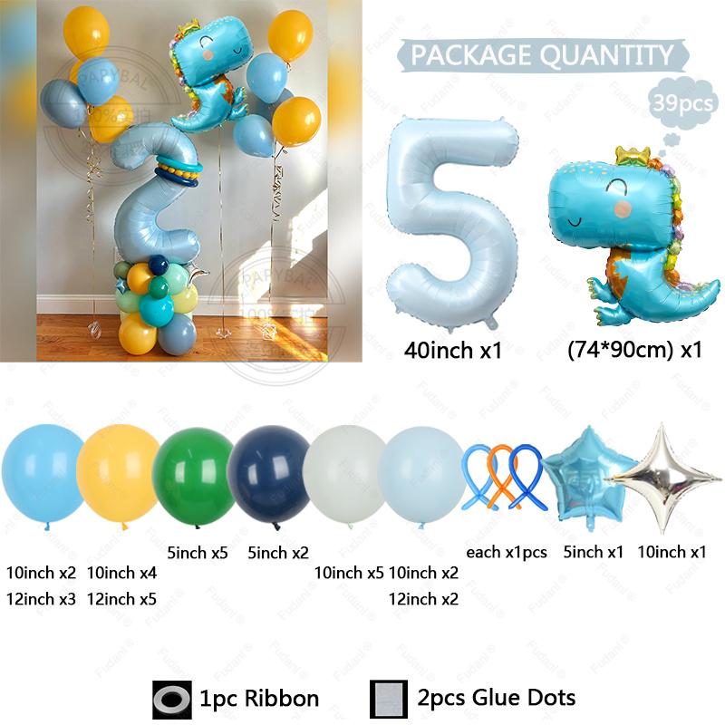 39Pcs Set Cartoon Cute Dinosaur Foil Balloons Macaron Colored Latex Ball 1-9 Year Girls Kids Dinosaur Themed Birthday Party Deco