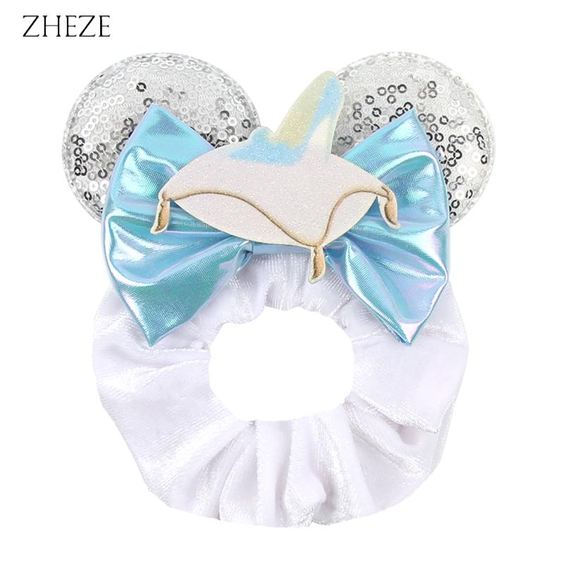 New Disney Mouse Ears Scrunchies Hairband Girl Ponytail Holder For Women Sequins Bows Headband  Women Trip DIY Accessories