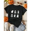 Ladies Halloween Ghost Pattern Casual T-shirt Black Cat Print Summer Sports Short Sleeve Vacation Pretend Fashion Women's Wear