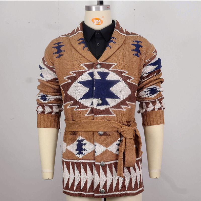 Men's Jacquard Sweater Autumn and Winter Thick Lace-up Sweater Jacket