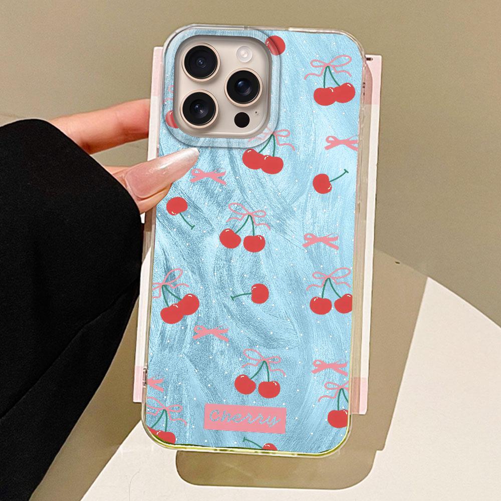 

Летний голубой чехол для телефона с вишней и бантом для девочки для iphone 16 15 14 7 8 Plus 13 11 12 Pro Max X XS XR SE 2022 2020 16e iPhone 16 белый
