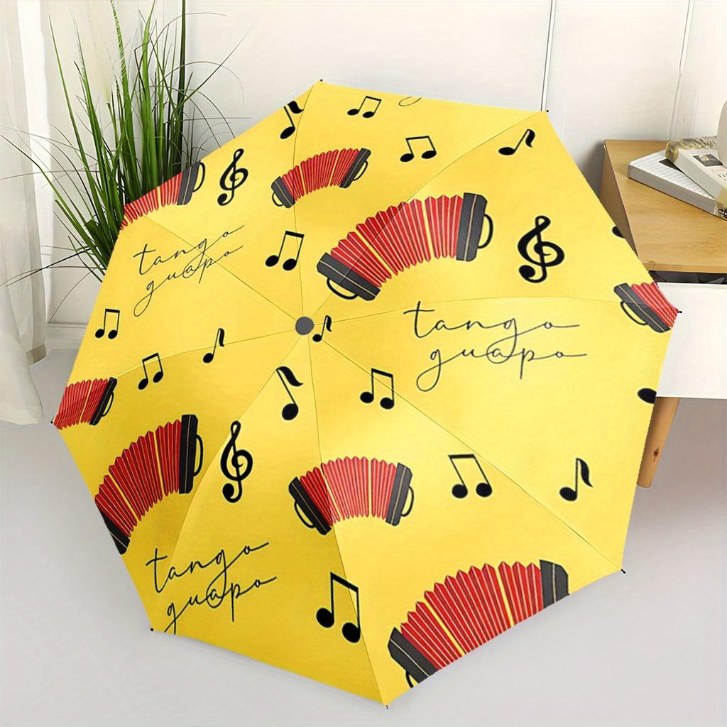 [Automatic Folding Umbrella] Automatic Folding Umbrella An accordion and music notes pattern. Portable collapsible design, cas
