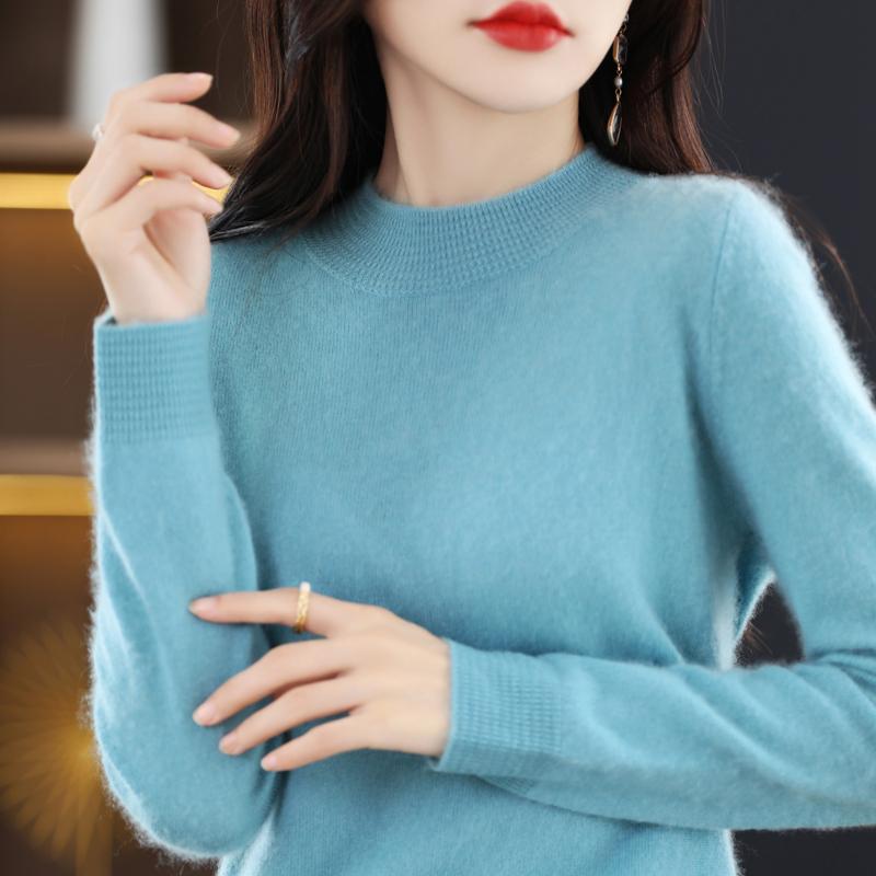 

Women s cashmere sweater Qinghe cashmere 30% cashmere 70% wool autumn and winter pullover warm and fashionable L колір морської хвилі