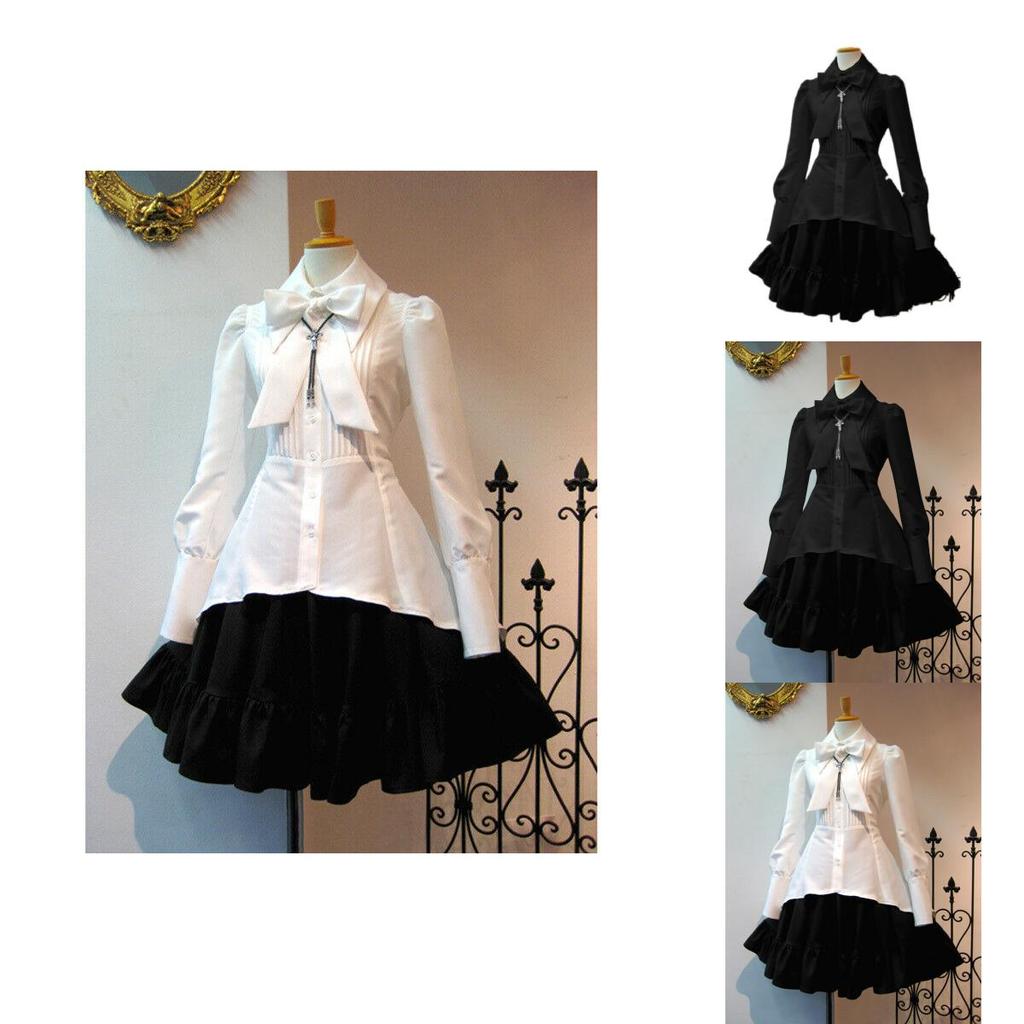 Enchanting Women Gothic Vintage Dress With Bow For Cosplay And Lolita Ruffle Prom