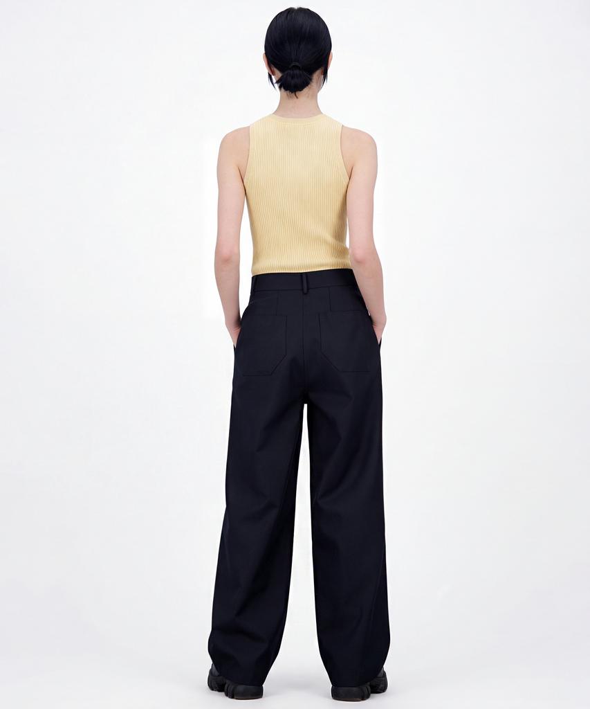Myuleus Stitch Wool Wide Pants [Navy]