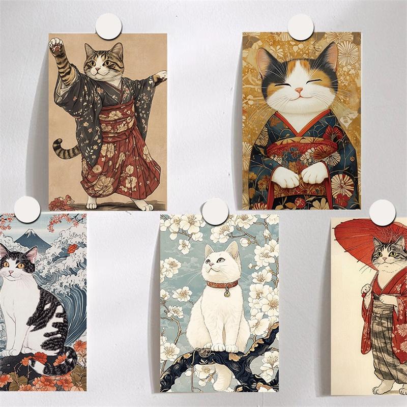 10PCS Vintage Japanese Cat Colored Paper Stickers Aesthetic DIY Children's Decoration Scrapbooking Stationery Supplies