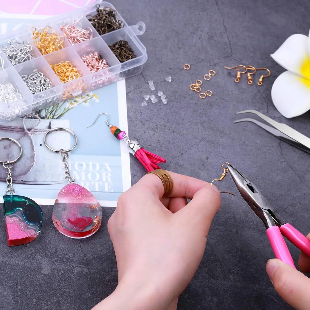 1200 Stück Ohrring-Herstellungs-Set mit 200 Stück Ohrring-Haken, 1000 Stück Biegeringen und Schmuckzangen für Schmuckherstellung Zubehör Ohrring