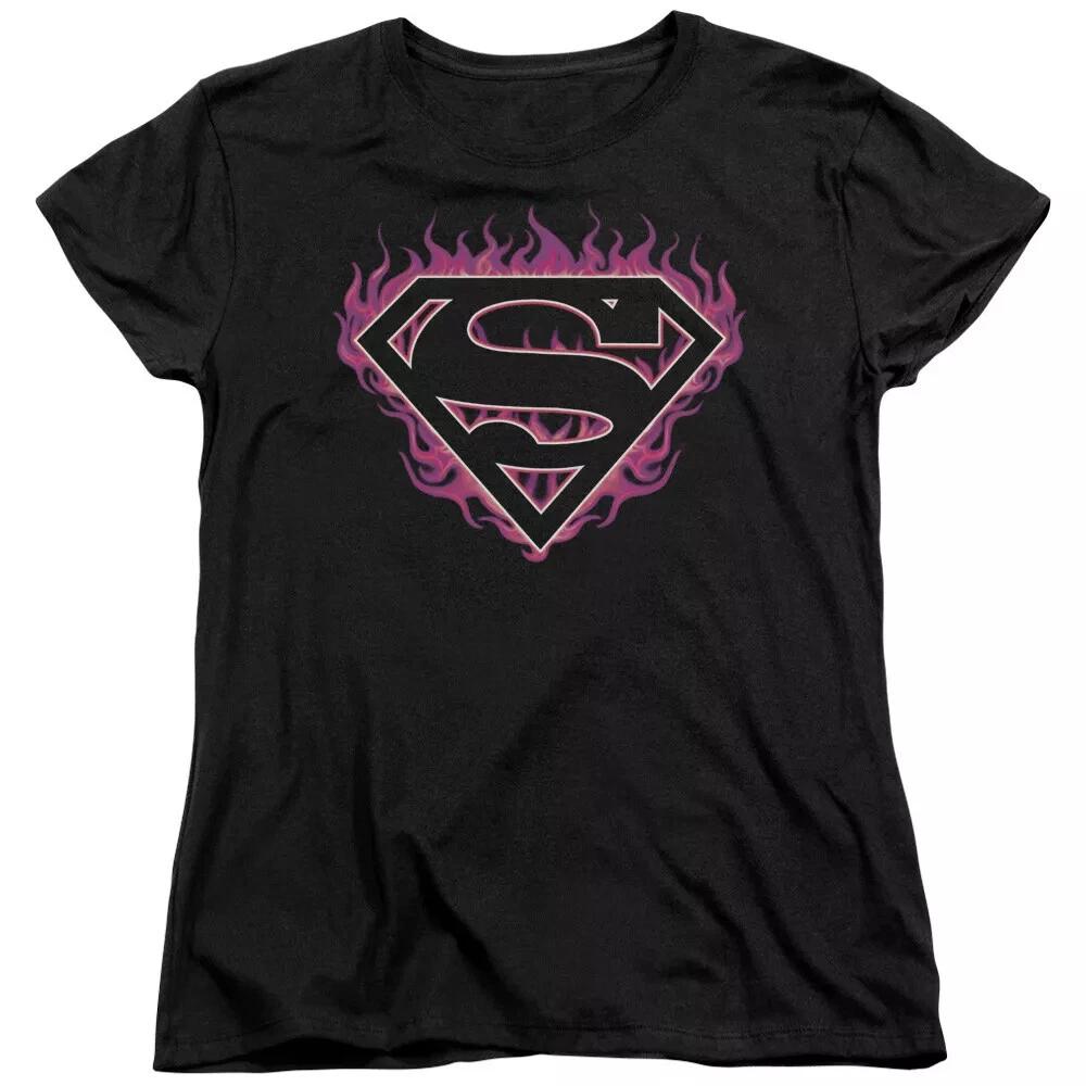 Superman  Fuchsia Flames Shield  Women s T-Shirt 4XL