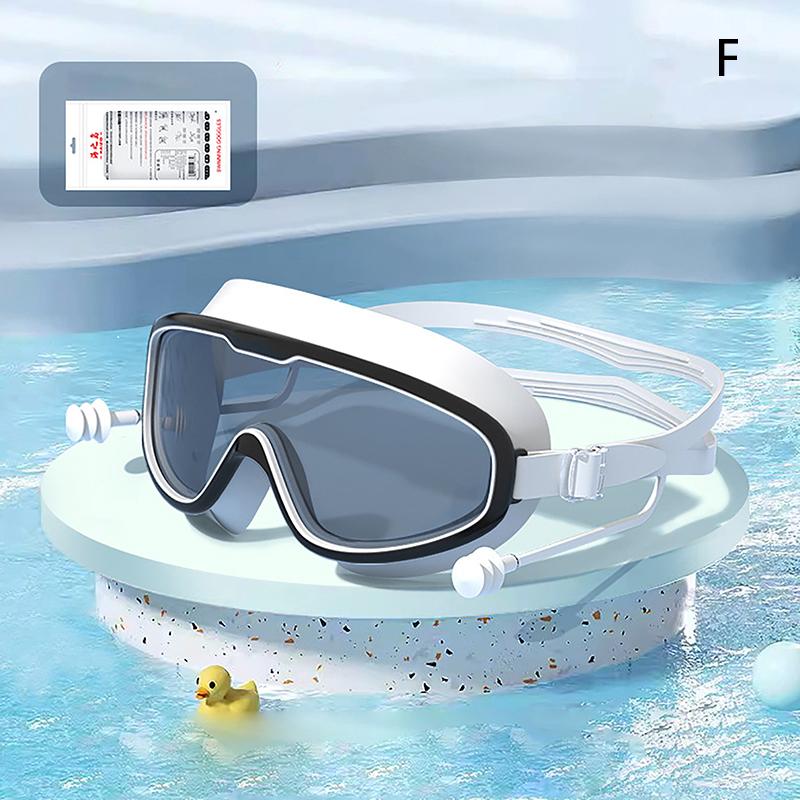 Adult Anti Fog Swimming Goggles with Earplugs Wide View Big Frame Diving Swim Glasses Professional Eyewear for Swimming Pool
