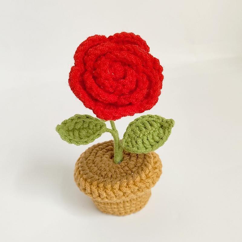 DIY Håndlaget Heklede Blomster Potteplanter Ferdigvevd Bukett Kunstig Strikket Blomst Valentinsdagsgave Hjem Skrivebordsdekor