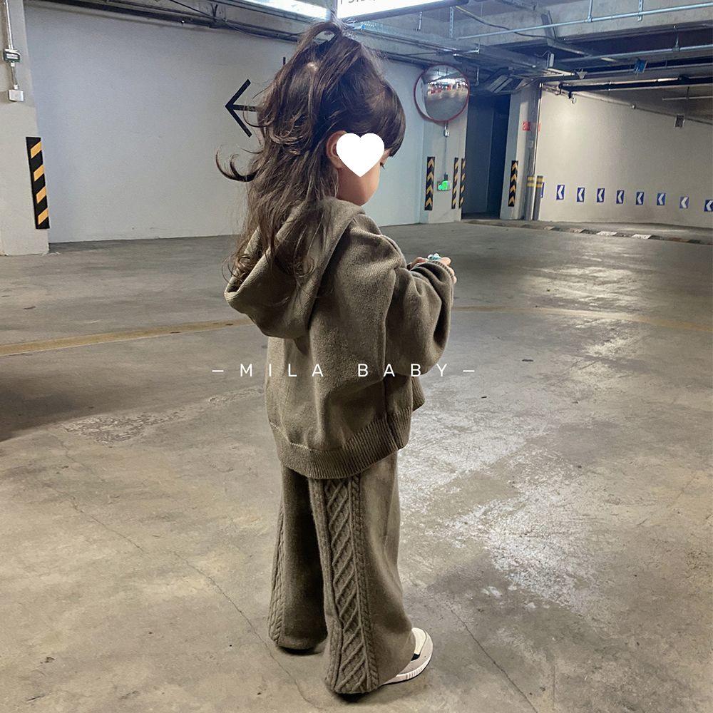 

Повседневный трикотажный комплект для девочек в корейском стиле - Универсальный вязаный кардиган с капюшоном для осени и весны Size 100