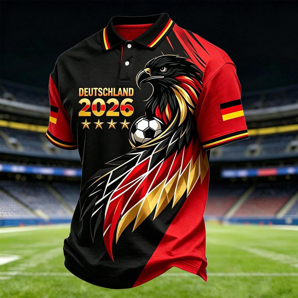 Men's Casual Printed Polo Shirt Lightweight Breathable Short Sleeve Round Neck Top Suitable for Daily Wear and Outdoor Activities