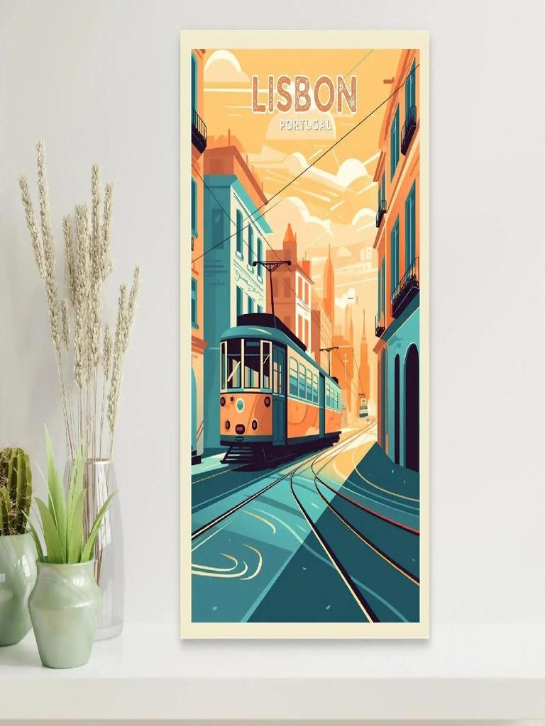 Machu Picchu Lisbon Vintage Travel Poster Canvas Print  Retro City Tourism Wall Art for Living Room Decor