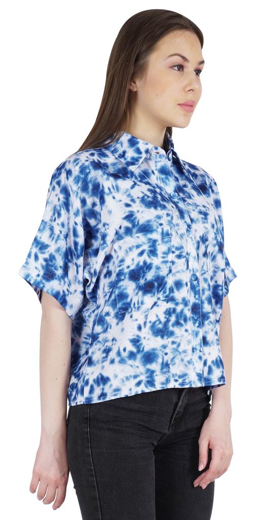 Moomaya Damen Bedrucktes Oberteil Kragenhals Knopfleiste Kurzarm Tunika