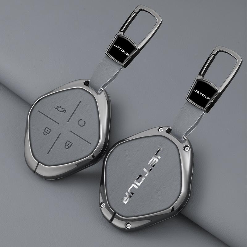 Zinc Alloy Genuine Leather Full Case Auto Key Fob Cover Fit For Jetour Dashing X-1 Plus Dtc Auto Smart Key Fob Protective Housing Auto Accessories