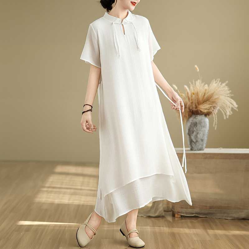 

Летнее женское платье с короткими рукавами и двойными базовыми слоями 2XL белый