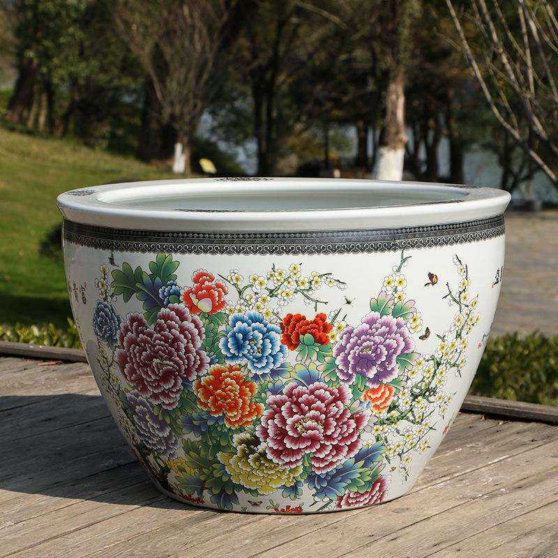Large Ceramic Fish and Water Plant Tank, Ideal for Lotus, Water Lily, or Turtle In Courtyard or Hotel.