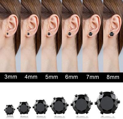 Simplicity Runder Körperschmuck Kristall 3/4/5/6/7/8mm Ohrringe Modegeschenk Ohrstecker Damen Herren Silber/Schwarz Edelstahl