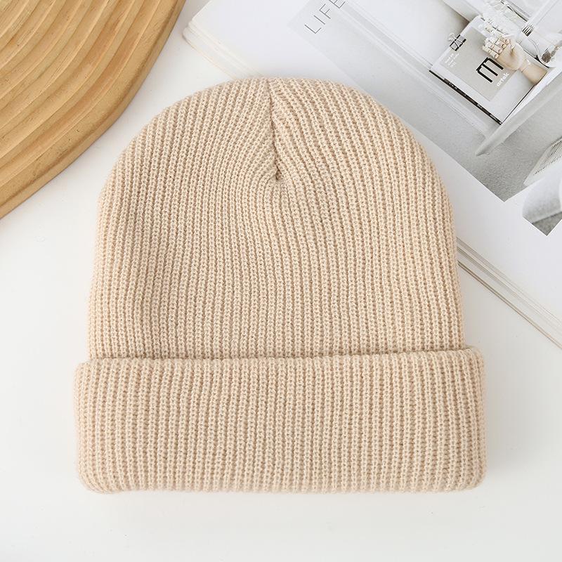 Gorro de Lana de Punto de Doble Capa de Color Sólido - Sombrero Pulóver Cálido para Exterior