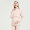 Soft Cotton High Neck Maternity Nursing Top with Horizontal Opening for Breastfeeding, Thickened for Warmth - Autumn/Winter.