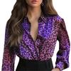 Button Up Satin Silk Blouse Women's Tops Leopard Print Blouse Fashion Long Sleeve Shirt  Office